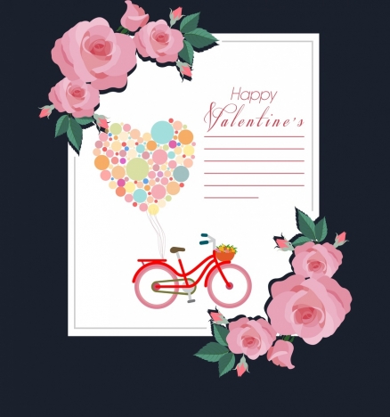 valentine card template pink rose balloons heart decoration