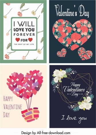 valentine card templates classical colorful hearts floral decor
