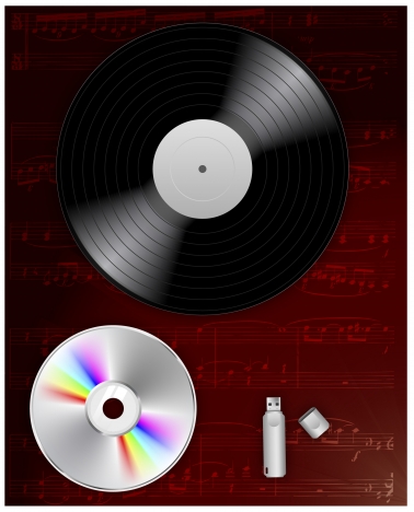 vector illustration of development of music record technology