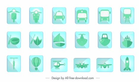 vehicles tags collection simple green flat design