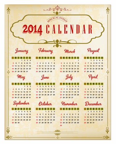 Vintage Calendar 2014 vector
