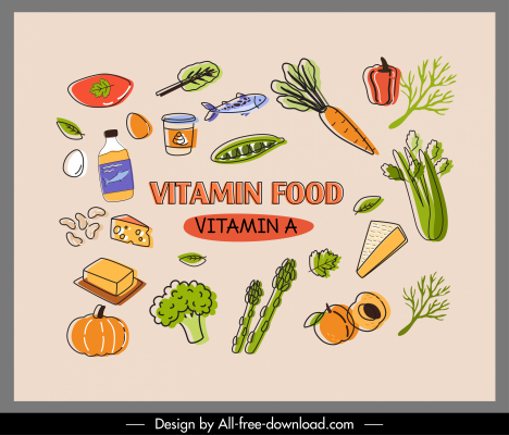 vitamin a food banner classic design handdrawn sketch