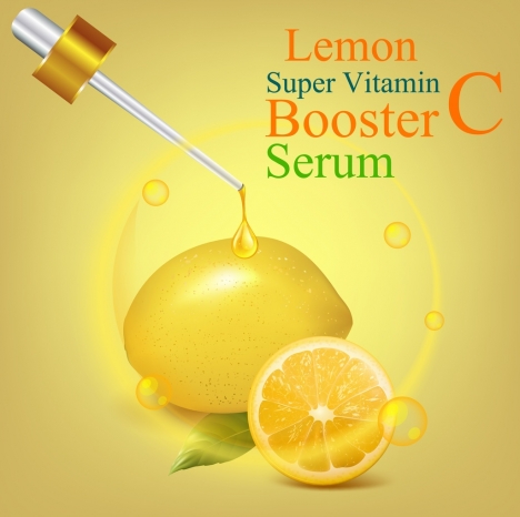 vitamin c advertisement lemon icon shiny golden decor