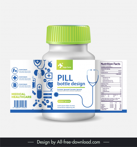 vitamins bottle packaging template flat medical elements decor