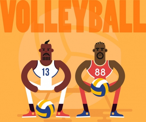 volleyball background male players icons cartoon character