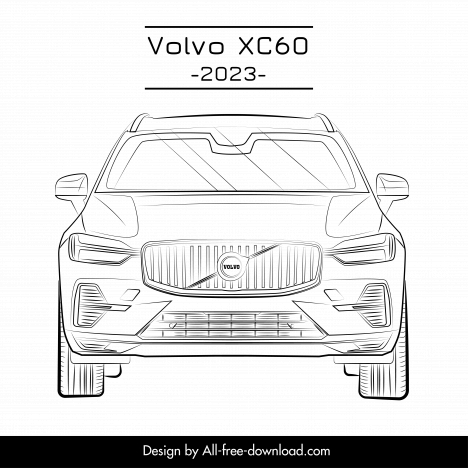 volvo xc6 2023 car template front view handdrawn outline