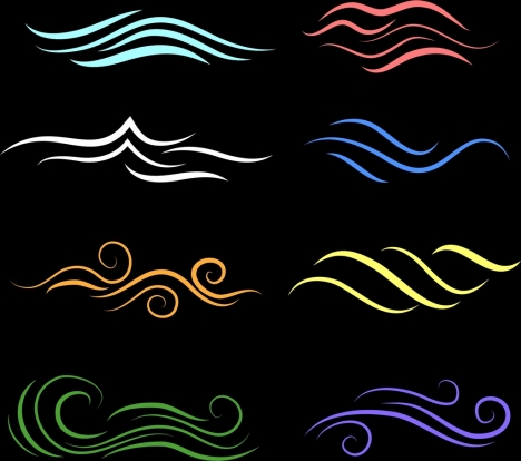 wave design elements various curved lines isolation