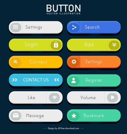 Webpage button templates colorful flat horizontal rounded shapes ...