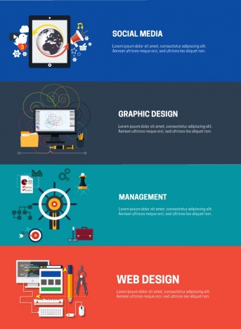 webpage design elements isolated in color flat style