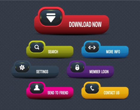 website buttons illustration with modern plastic style