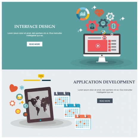website design elements illustration with ui and devices