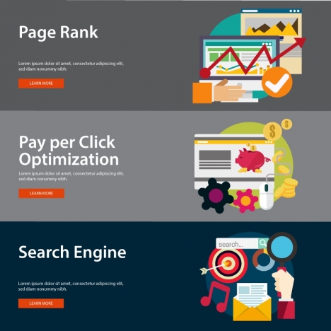 website ranking elements illustration with webpage banners style