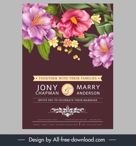 wedding card template colorful elegant booming flora decor