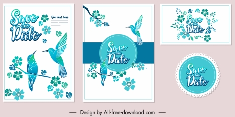 wedding card template elegant blue birds floral decor