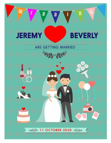 wedding card template illustration in color vintage style