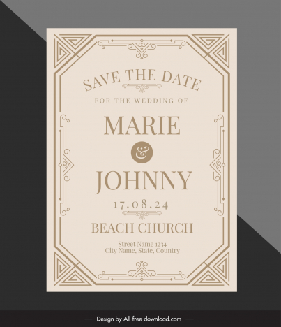 wedding card template symmetric vintage geometric frame