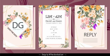 wedding cards templates elegant colorful classic flowers decor