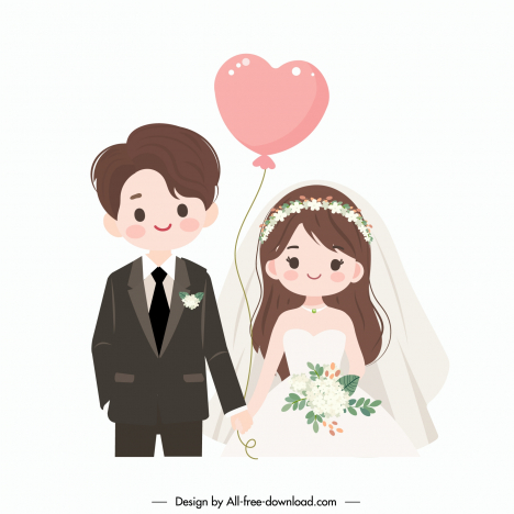 wedding design elements cute bride  groom cartoon