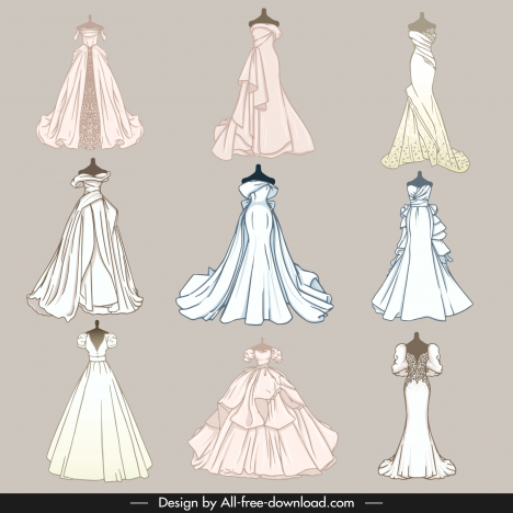 wedding dress templates collection handdrawn elegance
