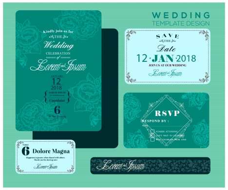 wedding invitation card design with green bokeh background