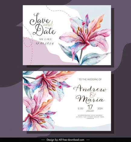 wedding invitation card template classical elegant flowers