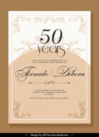 wedding  invitation card template elegant symmetric classical curves
