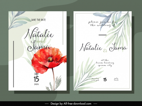wedding invitation card templates elegant classic leaves petal