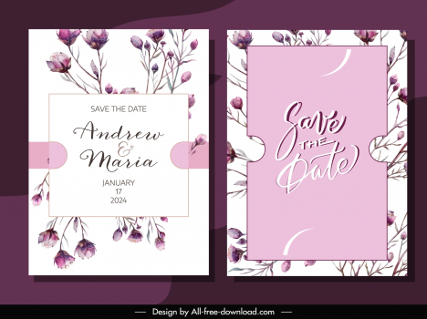 wedding invitation card templates retro flowers blooming