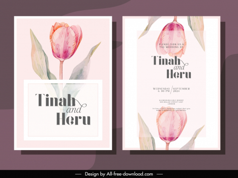 wedding invitation card templates retro tulip petals