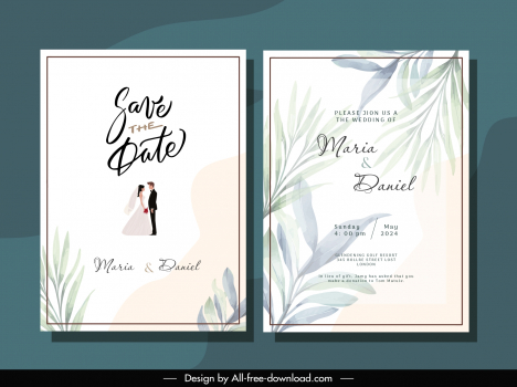 wedding invitation templates elegant classic leaves marriage couple