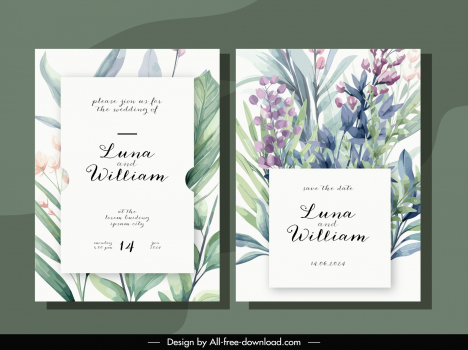 wedding invitation templates elegant flowers leaves decor