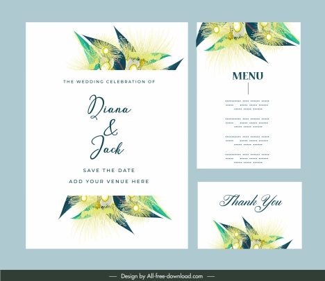 wedding templates classic colorful floral leaves decor