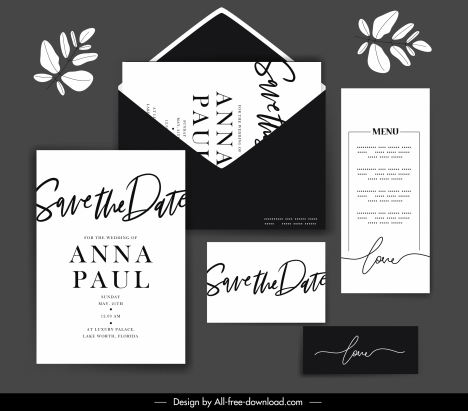 wedding templates elegant plain black white calligraphic decor