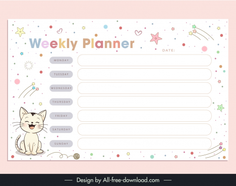 weekly todo list  organizer template cute handdrawn cat stars