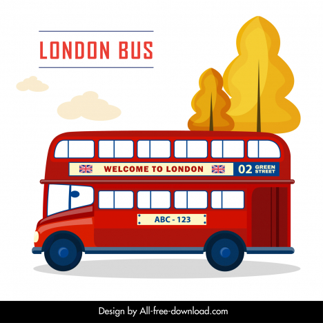 Welcome to london advertising banner double decker bus flat sketch vectors  stock in format for free download 162 bytes