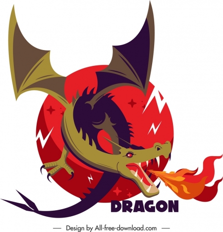 western dragon icon fire decor cartoon sketch