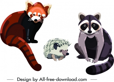 wild animal icons raccoon porcupine fox symbols