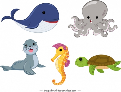 Wild animals icons colored cute cartoon sketch vectors stock in format ...