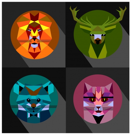 wild animals icons with low polygon style design