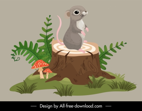 wild life icon cute small mouse cartoon sketch