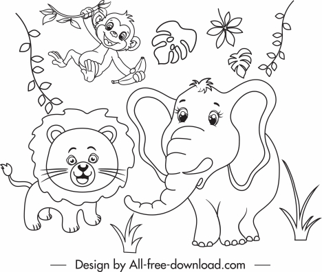 Wild nature drawing cute animals handdrawn cartoon sketch vectors stock in  format for free download 