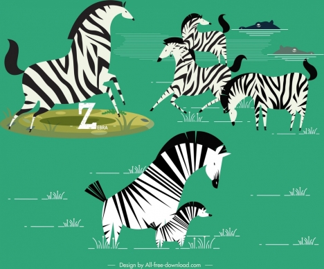wild zebra herd painting colored classical design