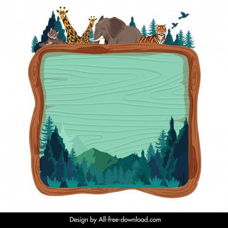 Wildlife border template classical nature scene wild animals cartoon outline  vectors stock in format for free download 162 bytes