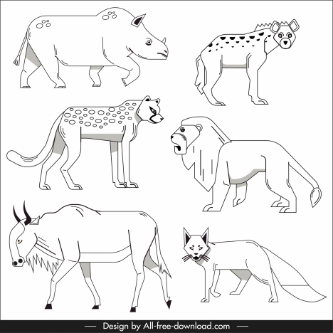 Wildlife elements animals sketch black white handdrawn vectors stock in  format for free download 