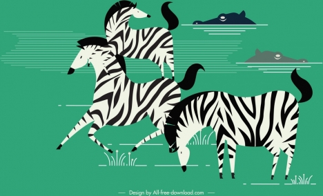 wildlife painting zebra crocodile icons colored classical design