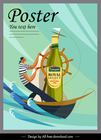 wine advertising banner sailor sail sketch cartoon design