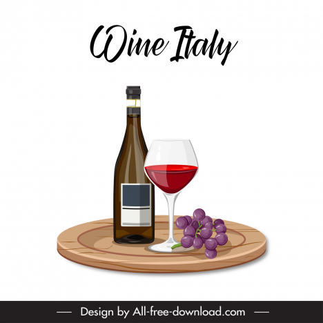 wine italy advertising design elements bottle glass grapes tray sketch elegant decor
