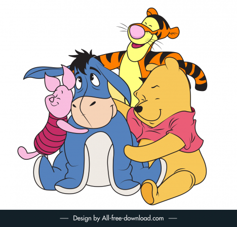 Winnie the pooh cartoon characters icons cute flat sketch vectors stock in  format for free download 162 bytes