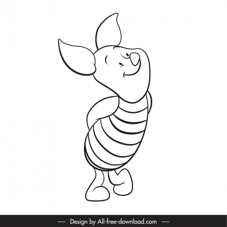 Winnie the pooh cartoon design element piglet character sketch black white  handdrawn vectors stock in format for free download 162 bytes