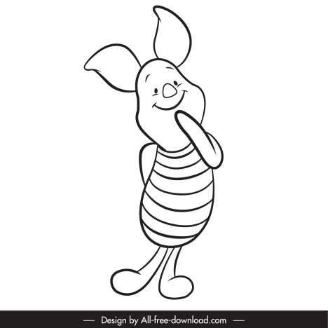 winnie the pooh cartoon design element piglet character sketch cute black white handdrawn outline